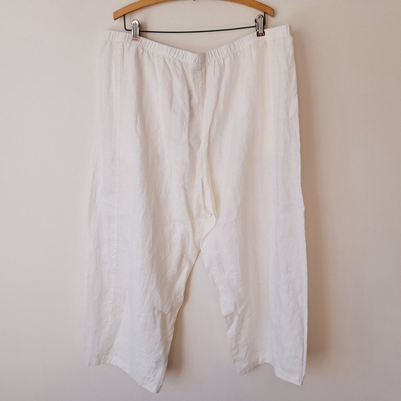 Kleen NWT Womens White Linen Pants Wide Leg Elastic Waist Plus Sz 2X Pockets - Picture 5 of 9